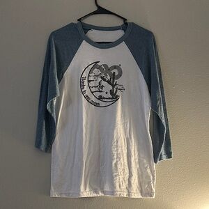 White and Blue Raglan Graphic Tee